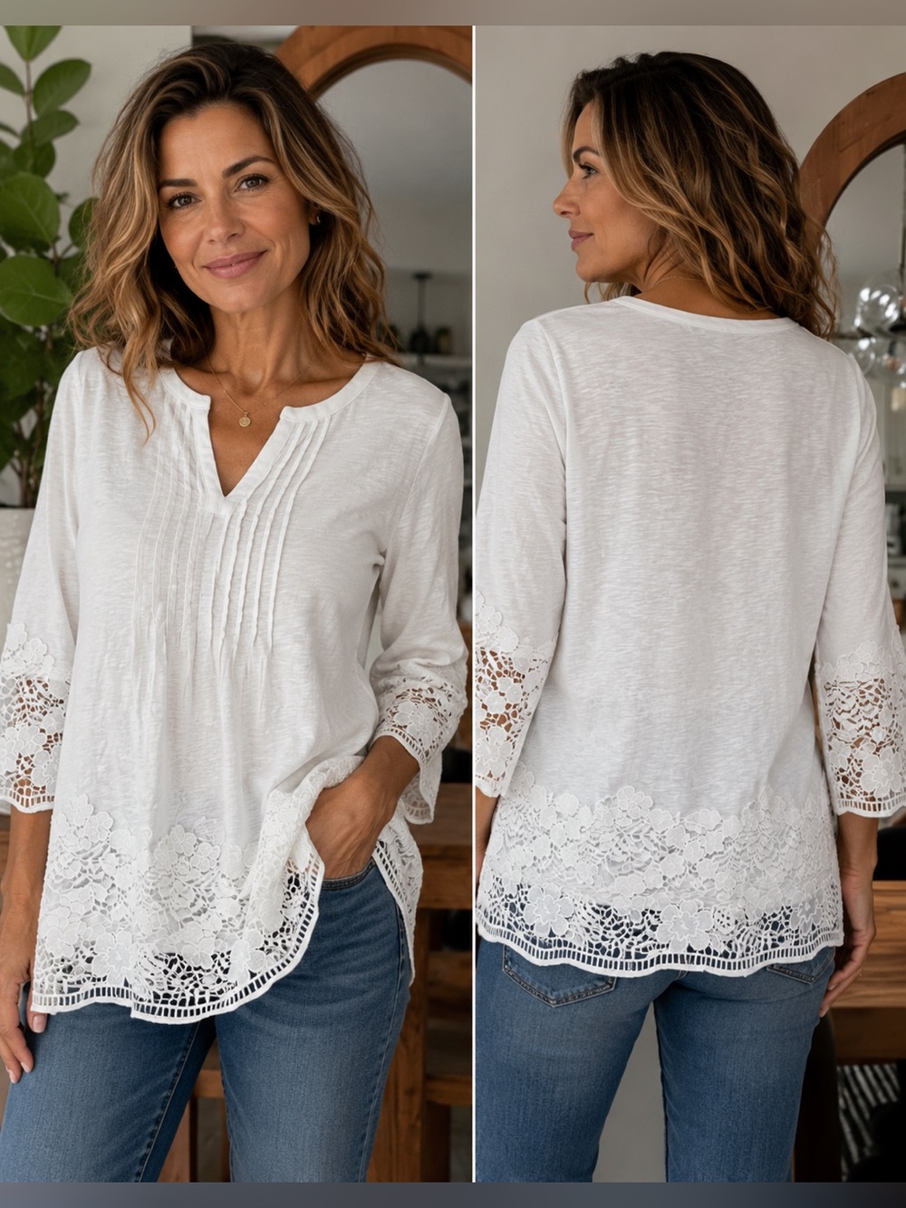 Charter Club White Lace Accent Tunic